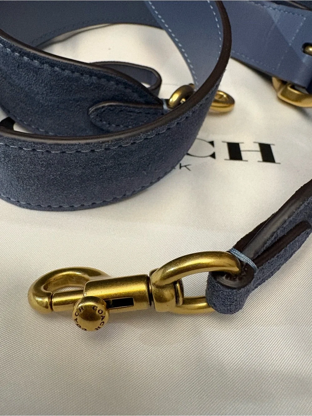 Coach Suede Chain Tabby Shoulder Bag in Navy with Gold Hardware